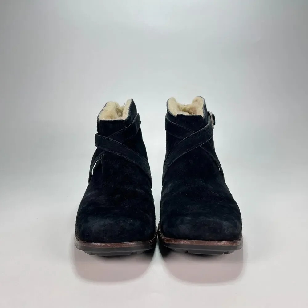 UGG Australia Benson Black Suede Sheepskin Slip On Ankle Boots Women's Size 7